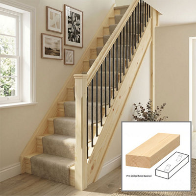 B&Q - Pine Baserail Modern 1.2M Rake Drilled For 14mm Metal Spindles Uk Manufactured 