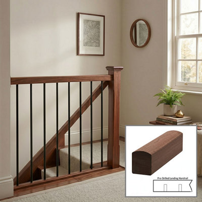 B&Q - Sapele Handrail Contemporary 3.0M Landing Drilled For 14mm Metal Spindles Uk Manufactured 