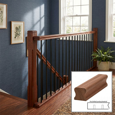 B&Q - Sapele Handrail Thr 3.0M Landing Drilled For 14mm Metal Spindles Uk Manufactured 