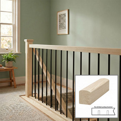 B&Q - Ash Handrail Contemporary 3.0M Landing Drilled For 14mm Metal Spindles Uk Manufactured 