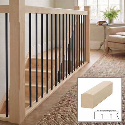 B&Q - Hemlock Handrail Contemporary 3.0M Landing Drilled For 14mm Metal Spindles Uk Manufactured 