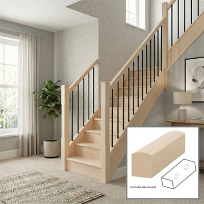 B&Q - Hemlock Handrail Contemporary 3.6M Rake Drilled For 14mm Metal Spindles Uk Manufactured 