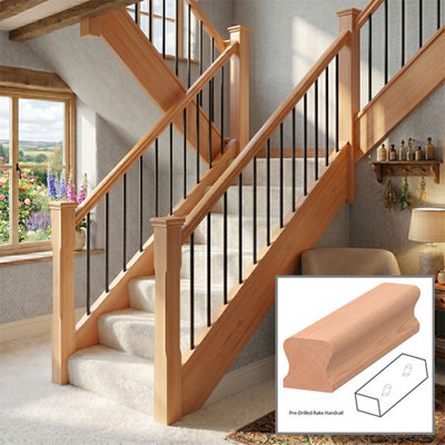 B&Q - Hemlock Handrail Thr 2.4M Rake Drilled For 14mm Metal Spindles Uk Manufactured 