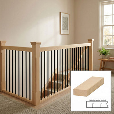 B&Q - Hemlock Baserail Modern 1.2M Landing Drilled For 14mm Metal Spindles Uk Manufactured 