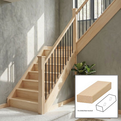 B&Q - Hemlock Baserail Modern 4.2M Rake Drilled For 14mm Metal Spindles Uk Manufactured 
