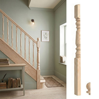 Ash Oxford Half Newel Post 90mm X 44mm X 1500mm Inc Cap Uk Manufactured Traditional Products Ltd from B&Q