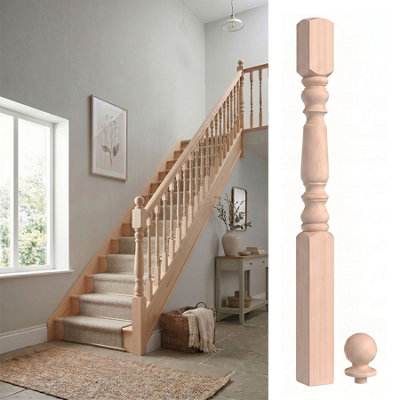 Solid Hemlock Complete Oxford Newel Post 90mm X 90mm X 1500mm Inc Cap Uk Manufactured Traditional Products Ltd from B&Q