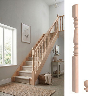 Solid Hemlock Complete Oxford Half Newel Post 90mm X 44mm X 1500mm Inc Cap Uk Manufactured Traditional Products Ltd from B&Q