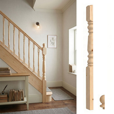 Solid Pine Complete Oxford Half Newel Post 90mm X 44mm X 1500mm Inc Cap Uk Manufactured Traditional Products Ltd from B&Q