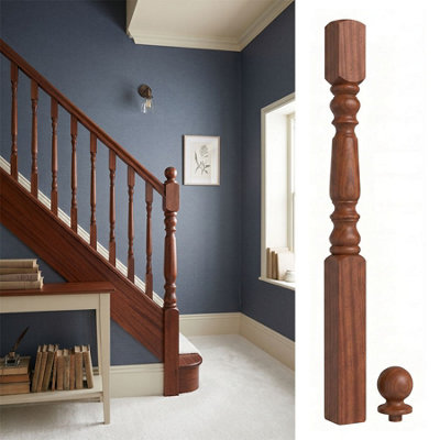 Solid Sapele Dark Hardwood Oxford Newel Post 90mm X 90mm X 1500mm Inc Cap Uk Manufactured Traditional Products Ltd from B&Q