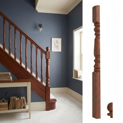 Solid Sapele Dark Hardwood Oxford Half Newel Post 90mm X 44mm X 1500mm Inc Cap Uk Manufactured Traditional Products Ltd from B&Q