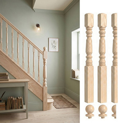 Ash 90mm Oxford Newel Post Kit Inc Cap's Uk Manufactured Traditional Products Ltd from B&Q