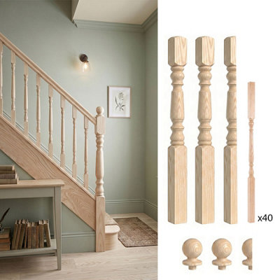 Ash 90mm Oxford Newel Post And 41mm Spindle Kit Uk Manufactured Traditional Products Ltd from B&Q