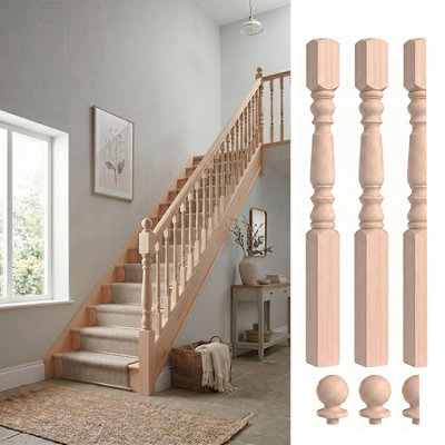 Solid Hemlock Complete 90mm Oxford Newel Post Kit Inc Cap's Uk Manufactured Traditional Products Ltd from B&Q