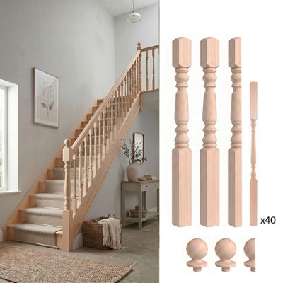 Solid Hemlock Complete 90mm Oxford Newel Post And 41mm Spindle Kit Uk Manufactured Traditional Products Ltd from B&Q