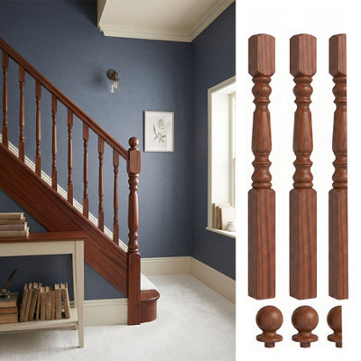 Solid Sapele Dark Hardwood 90mm Oxford Newel Post Kit Inc Cap's Uk Manufactured Traditional Products Ltd from B&Q