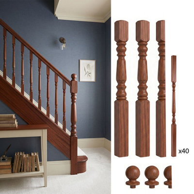 Solid Sapele Dark Hardwood 90mm Oxford Newel Post And 41mm Spindle Kit Uk Manufactured Traditional Products Ltd from B&Q
