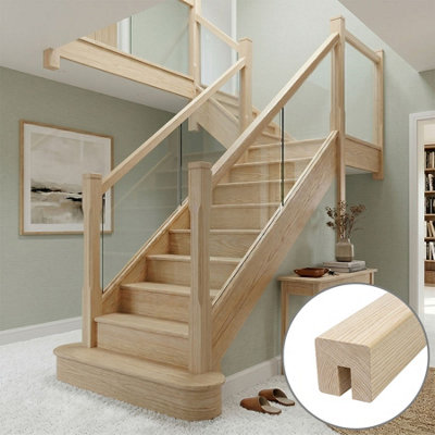 B&Q - Ash Handrail Square 4.2M8mm Groove For Glass Panels Uk Manufactured 