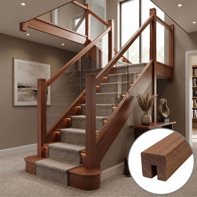 B&Q - Sapele Handrail Square 2.4M8mm Groove For Glass Panels Uk Manufactured 