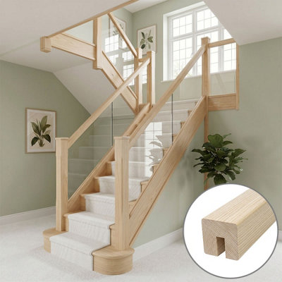 B&Q - Ash Handrail Square 2.4M10mm Groove For Glass Panels Uk Manufactured 
