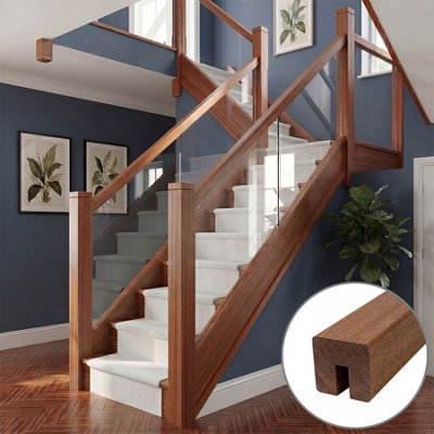 B&Q - Sapele Handrail Square 4.2M10mm Groove For Glass Panels Uk Manufactured 