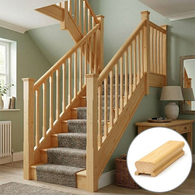 B&Q - Pine Handrail Lhr 2.4M41mm Groove For Spindles Uk Manufactured 