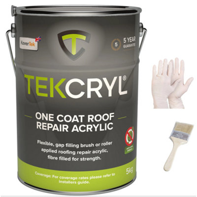 Tekcryl Acrylic Roofing Waterproofing Leak Roof Repair Fibre Reinforced5Kg Black Kit from B&Q