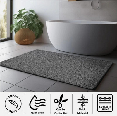 Prime Floor Anti Slip Pvc Loofah Shower MatAnti Mould Washable Bath Mat Rectangular 60X40Cm Grey from B&Q