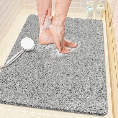Tile Prime Anti Slip Pvc Loofah Shower MatAnti Mould Washable Bath Mat Rectangular 90X60Cm Grey from B&Q