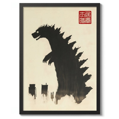 GodzillaJapanese Wall ArtWoodblock Poster (50X70Cm Black) from B&Q