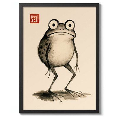 Awkward FrogJapanese Wall ArtWoodblock Poster (A2 Black) from B&Q