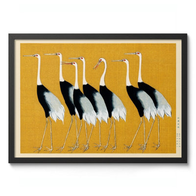 CranesJapanese Wall ArtWoodblock Poster (A4 Black) from B&Q