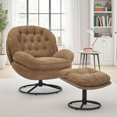 Brown Chenille Fabric Azura Swivel Accent Chair With Footstool from B&Q