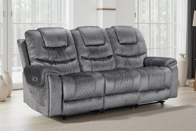 Chenille Fabric Grey 3 Seater Electric Recliner Sofa Ravenna from B&Q