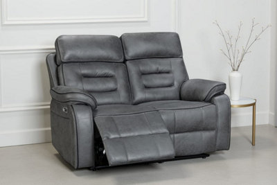 Faux Leather Grey 2 Seater Electric Recliner Sofa Venetian from B&Q