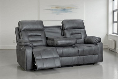 Faux Leather Grey 3 Seater Electric Recliner Sofa Venetian from B&Q
