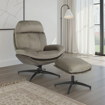  - Velvet Light Grey Brenna Swivel Armchair With Footstool