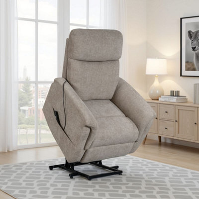 Beige Electric Lift Recliner Chair Chenille Fabric Handset Control Riser Function from B&Q