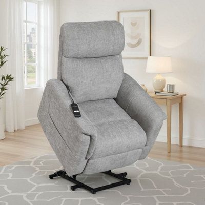 Grey Electric Lift Recliner Chair Chenille Fabric Handset Control Riser Function from B&Q