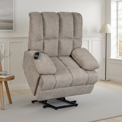 Beige Electric Lift Recliner Chair Chenille Upholstery Handset Control Riser Function from B&Q