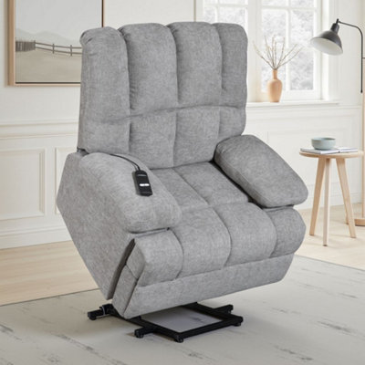 Grey Electric Lift Recliner Chair Chenille Upholstery Handset Control Riser Function from B&Q