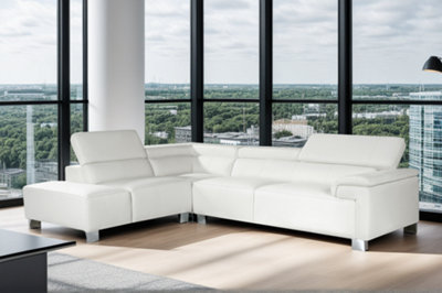 Left Hand Corner Sofa Genuine Leather Match Adjustable Headrests Pocket Sprung Seats from B&Q