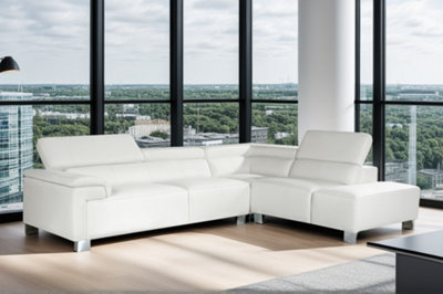 Right Hand Corner Sofa Genuine Leather Match Adjustable Headrests Pocket Sprung Seats from B&Q