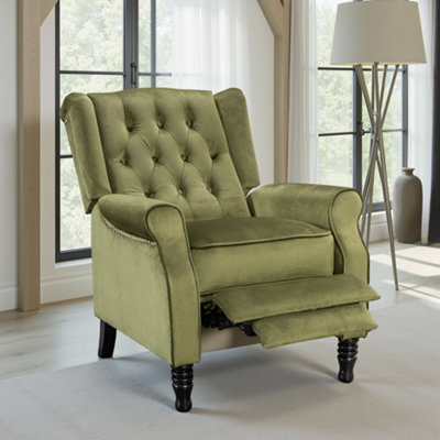 Velvet Wingback Recliner Armchair Manual Push Back Button Back Stud Detail from B&Q