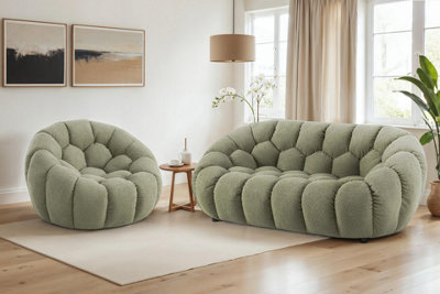Sage Green Teddy Boucle Fabric  2 + 1 Seater Sofa And Armchair Set For Living Room Atrani from B&Q