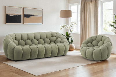 Sage Green Teddy Boucle Fabric  3 + 1 Seater Sofa And Armchair Set For Living Room Atrani from B&Q