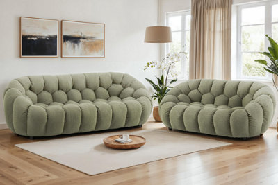 Sage Green Teddy Boucle Fabric  3 + 2 Seater Sofa Set For Living Room Atrani from B&Q