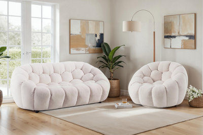 White Teddy Boucle Fabric  2 + 1 Seater Sofa And Armchair Set For Living Room Atrani from B&Q