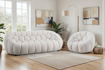 White Teddy Boucle Fabric  3 + 1 Seater Sofa And Armchair Set For Living Room Atrani from B&Q