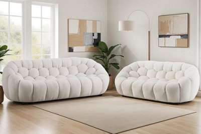 White Teddy Boucle Fabric  3 + 2 Seater Sofa Set For Living Room Atrani from B&Q